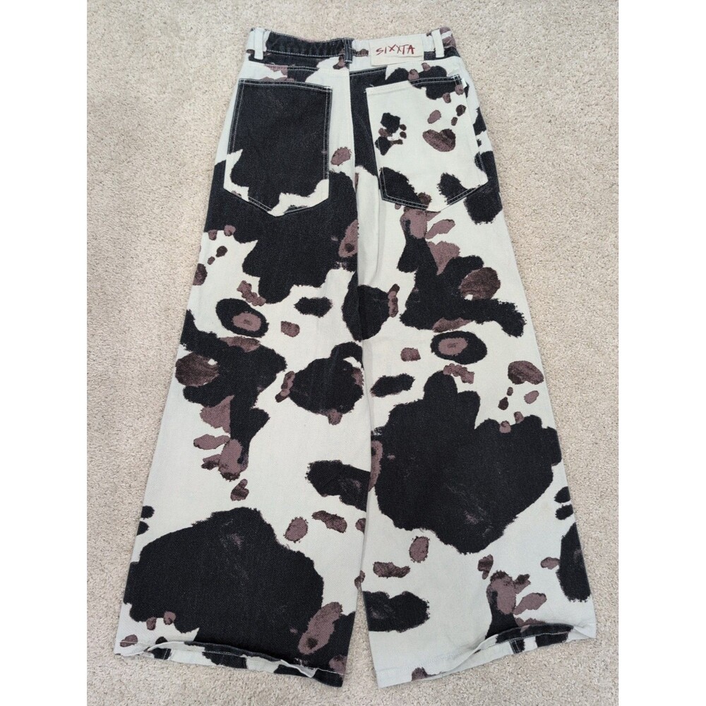 SIXXTA Fiesta Fun Maxi Wide Leg Cow Print Jeans Cowgirl Cowboy Camo Baggy Size 4 - Picture 12 of 14